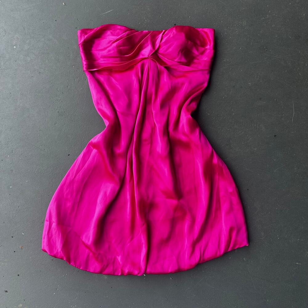 Cache Hot Pink Strapless Satin Cocktail Dress Bubble Hem Size 6